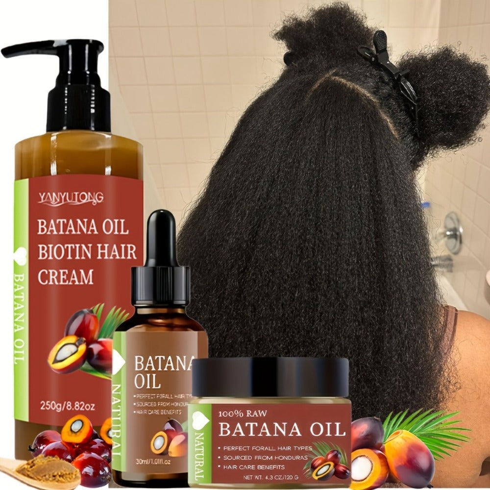 Batana Oil Set 3-Piece from Honduras - Dr. Sebi Cold Pressed Unrefined Batana Oil with Hair Mask & Essence