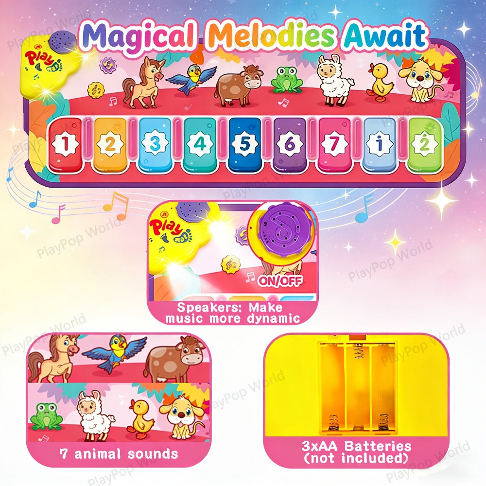 Kids Piano Mat Farm Animal, Musical Play Mat for Babies & Toddlers, Sensory Dance Keyboard Touch Blanket