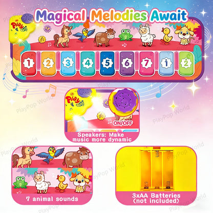 Kids Piano Mat Farm Animal, Musical Play Mat for Babies & Toddlers, Sensory Dance Keyboard Touch Blanket