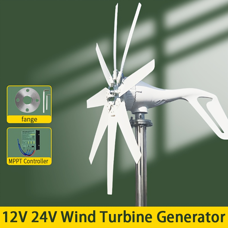 Wind Power Generator 1000W Horizontal Axis, 12V 24V with MPPT Controller, 6-Blade Coreless Magnet