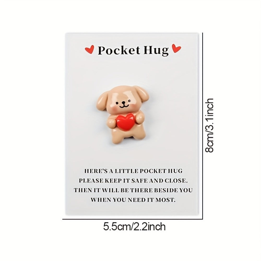 Pocket Hug Cards Emotional Support – Cute Heart Dog Mini Cards with Resin – Thinking of You for Parties, Celebrations and Guest Favors