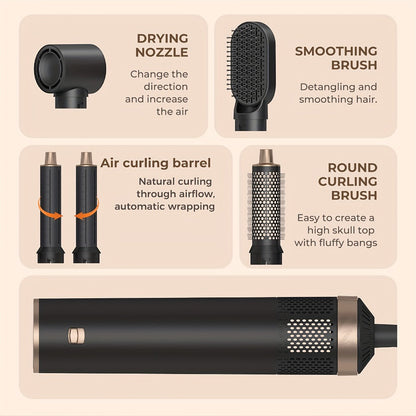 Hot Air Brush 5-in-1 Hair Dryer Brush with Round Barrel, Blow Dry, Curl, Straighten & Add Volume