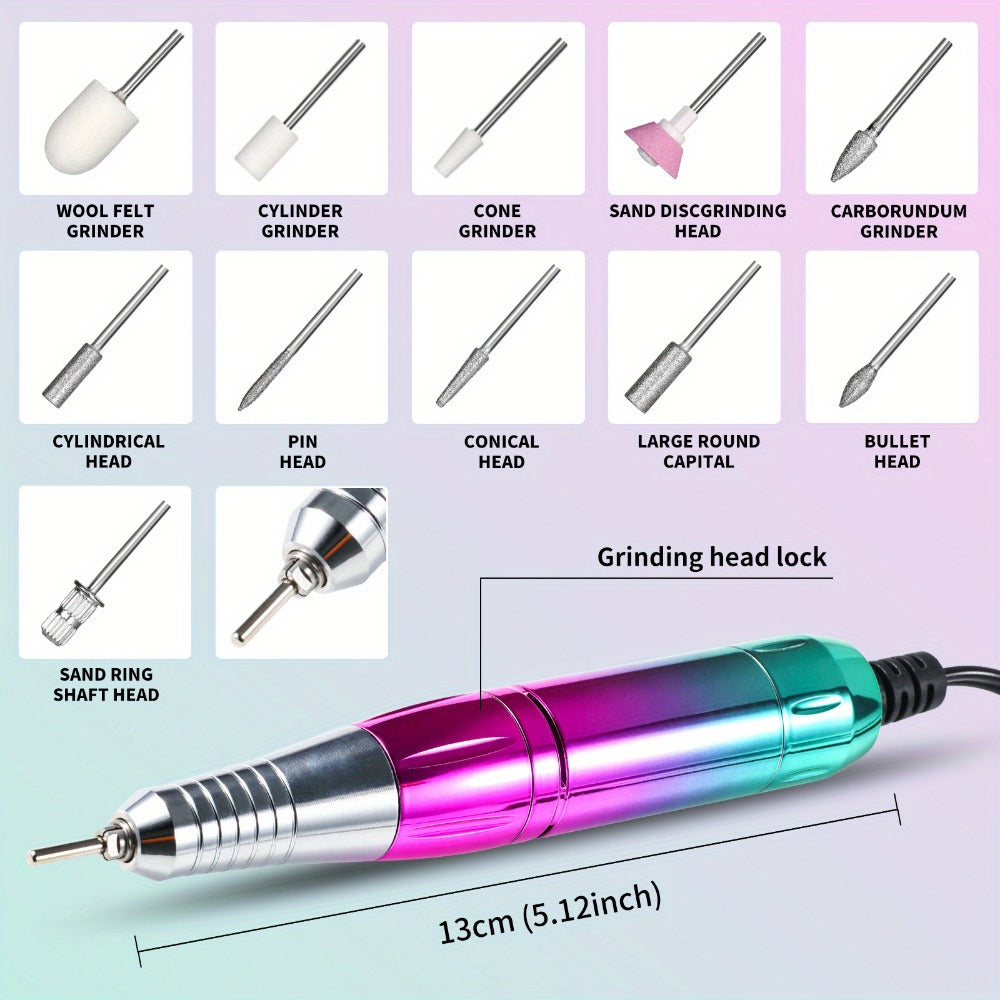 Electric Nail Drill 45000 RPM Cordless Kit with Charging Base, Display and Four Color Options
