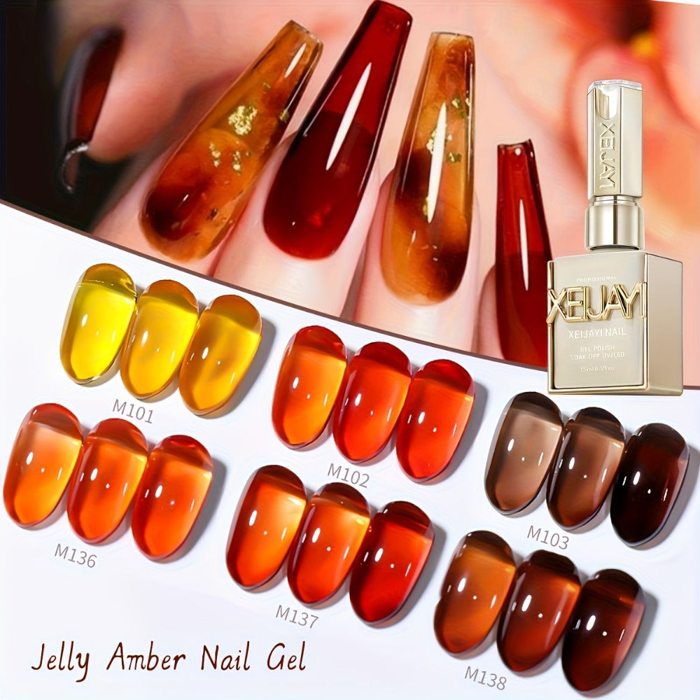 Gel Nail Polish Set with XEIJAYI Label, 6 Amber Aurora Magnetic Colors, 0.51oz Shades 101 to 138