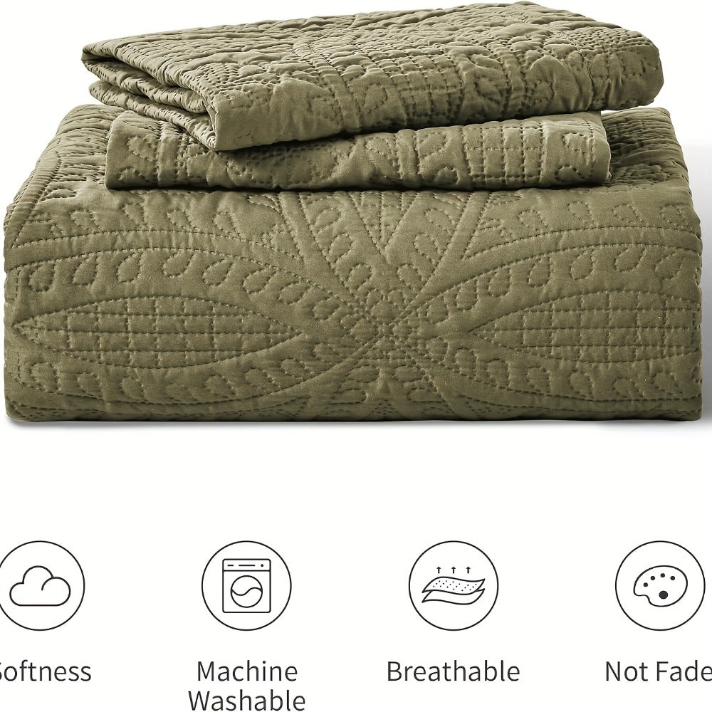 Quilt Set 3 Piece Soft Lightweight Bedding – Thin Bed Quilt with 2 Pillowcases for Bedroom Guest Room, Full Queen King