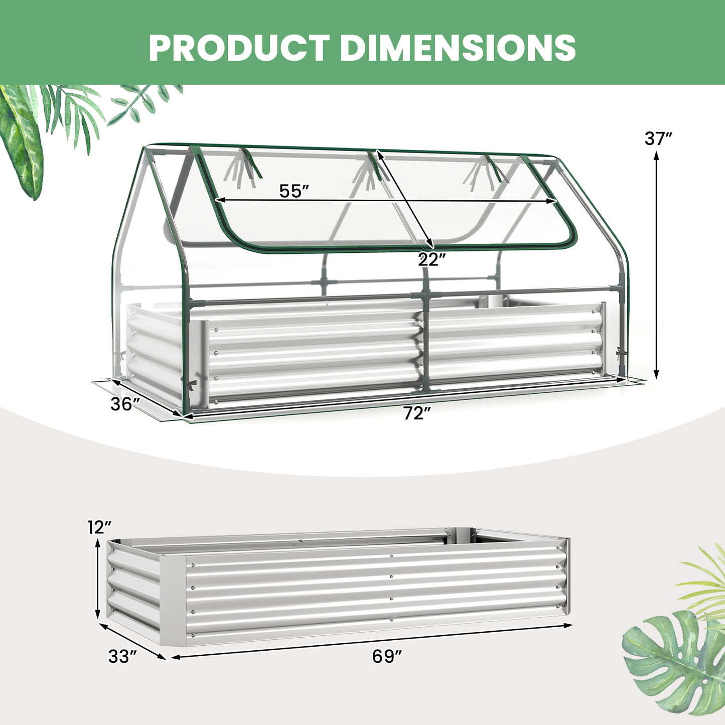 Raised Garden Bed with Greenhouse Cover 3-in-1 for Garden, Patio and Yard Use, with the Listed Configuration