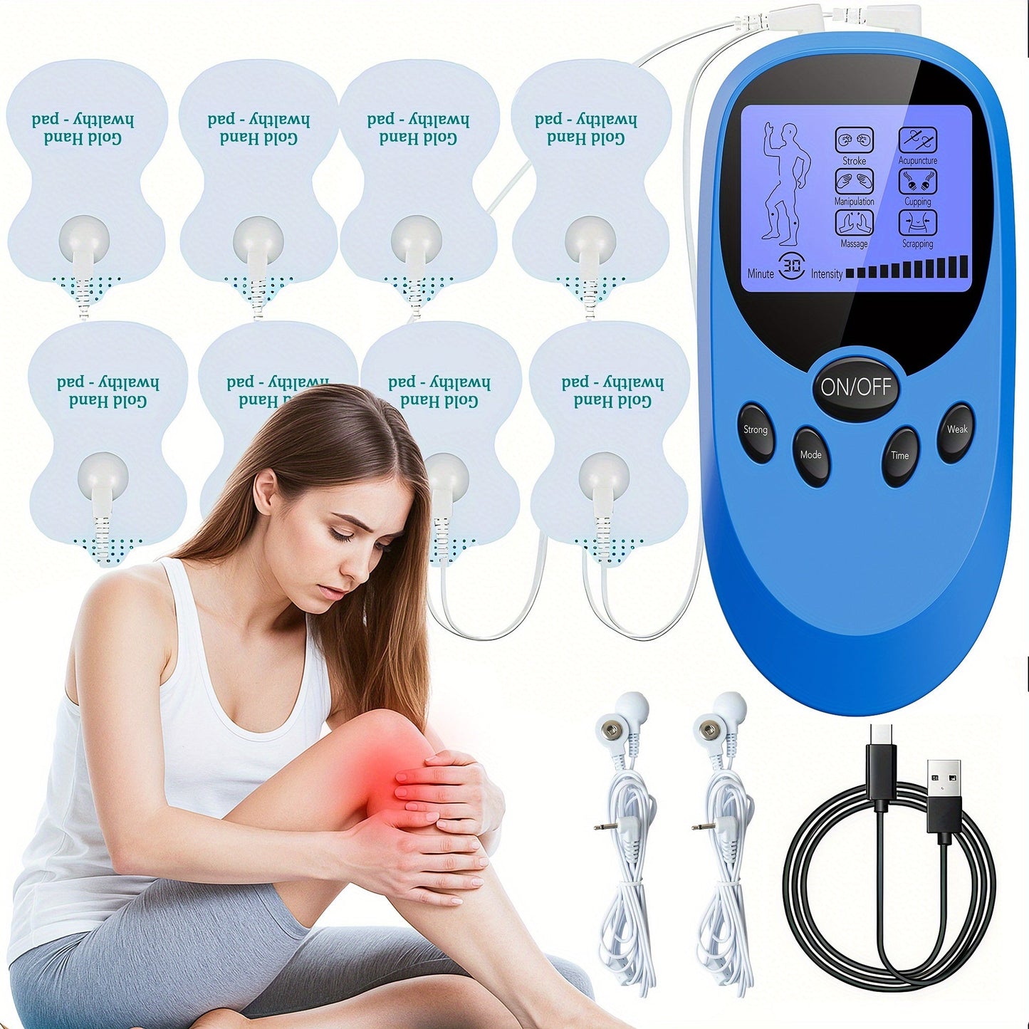 TENS EMS Dual Channel Stimulator Massager, 8 Electrodes for Back, Shoulder & Knee Pain, Recovery