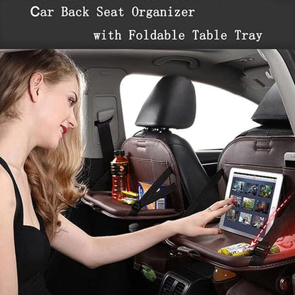 Car Rear Seat Organizer with Foldable Table, Footrest, Cup Holder, Tissue Box & Laptop Base – 2-Piece Premium Back Seat Storage Box Travel