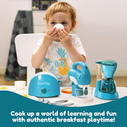 Kids Play Kitchen Toy Set with Realistic Coffee Maker, Toaster & Blender, 26PCS Pretend Play Kitchen Appliances for Toddlers Ages 3+