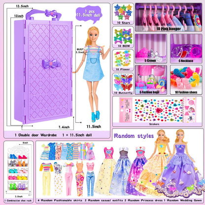 Doll Clothes & Closet Playset 91pcs for 11.5 Inch Fashion Dolls, Wardrobe with Princess Gowns, Dresses