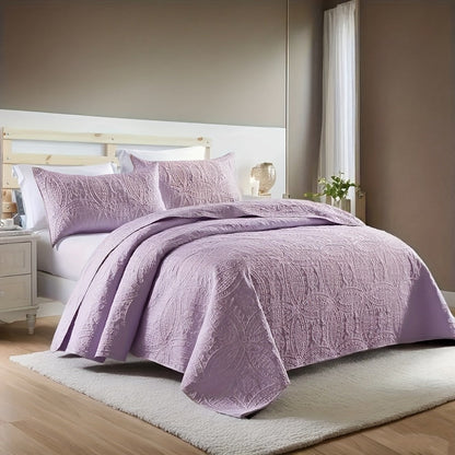 Quilt Set 3 Piece Soft Lightweight Bedding – Thin Bed Quilt with 2 Pillowcases for Bedroom Guest Room, Full Queen King