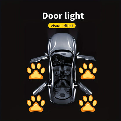 Car Door LED Projector Welcome Lights 4 Pcs – Courtesy Step Logo Light Cute Pattern Projection Festive Atmosphere Night Light Sky Blue Pink