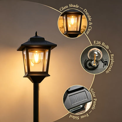 Solar Garden Light HOODINK Black Lamp Post 2-Pack with Solar Panel, Automatic Light Sensor and Freestanding Pole Installation
