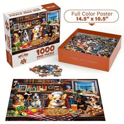 Dogs Dinner Party Jigsaw Puzzle 500 & 1000 Pieces for Adults – Funny Dog Art Puzzle with Letters on Back & Reference Poster