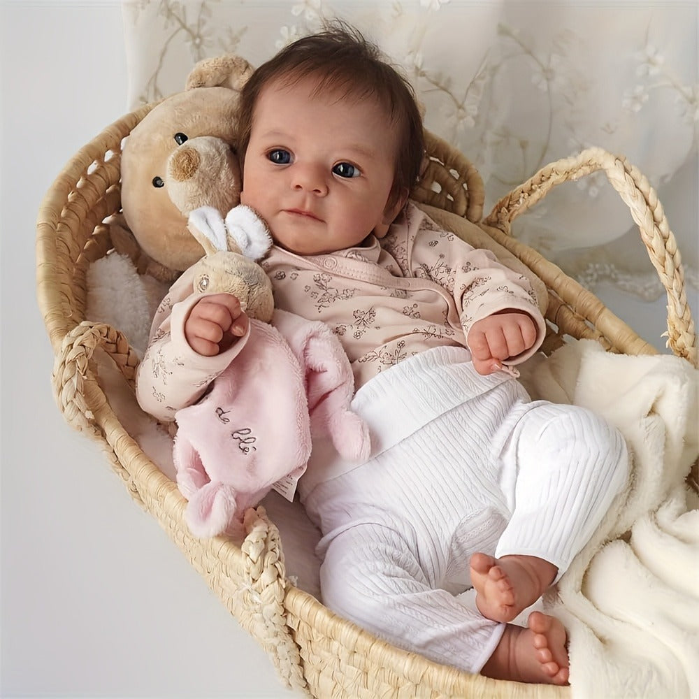 Reborn Doll, 19-Inch Full Silicone-Vinyl Figure with Poseable Limbs, Hand-Tied Hair and Accessory Set