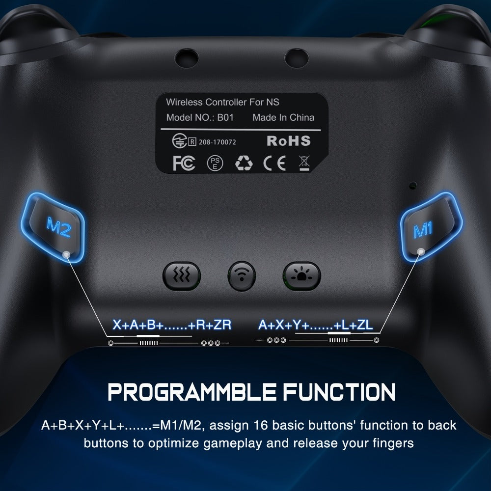 RGB Wireless Game Controller in Black with Two Programmable Back Buttons, Turbo and Switch-System Compatibility