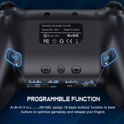 RGB Wireless Game Controller in Black with Two Programmable Back Buttons, Turbo and Switch-System Compatibility