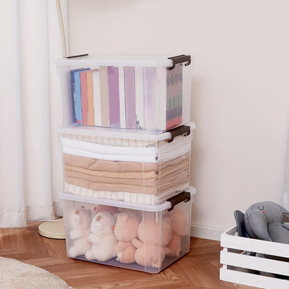 Six-Piece 16.9-Quart Clear Stackable Storage Box Set with Gray Latching Lids and 15.94-Inch Tops