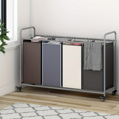 Rolling Laundry Sorter Hamper with Four Removable Fabric Bags, Caster Wheels and Four Color Configurations
