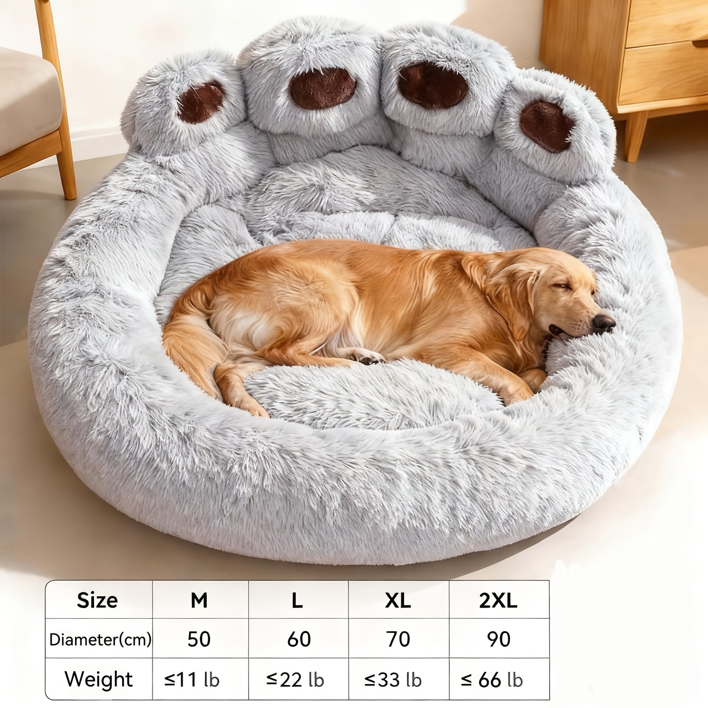 Dog Bed Cat Bed Bear Paw Round Plush Non-Slip – Soft Warm Cuddler Pet Mattress for Puppy, Small, Medium & Large Dogs and Cats