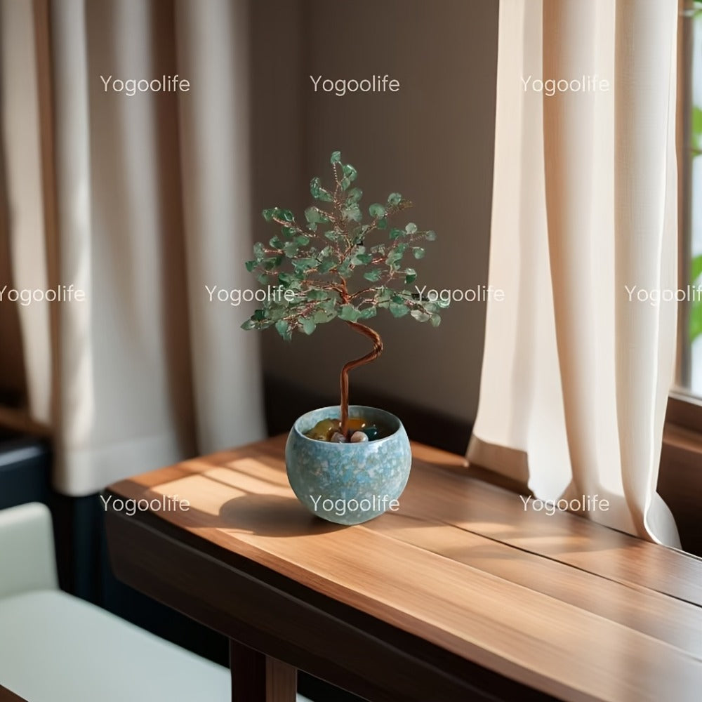 Natural Crystal Gemstone Tree with Ceramic Base 7 Inch Handmade Healing Stone Bonsai Tree for Entryways, Bedrooms and Living Spaces