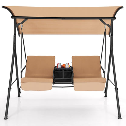 Patio Canopy Swing 2-Person with Cooler Bag Rotatable Tray Cushions 529lbs Backyard
