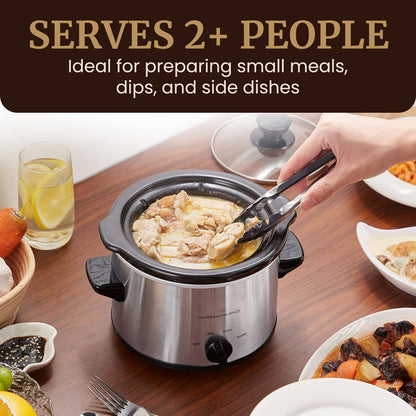 Mini Slow Cooker 1.5QT & 2.0QT with Adjustable Temperature Ceramic Crock & Glass Lid, Small Slow Cooker for Sauces Dips Soups Stews