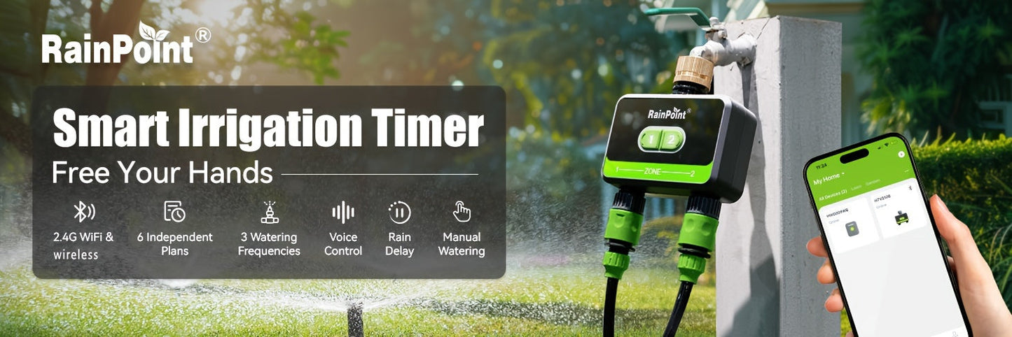 WiFi Sprinkler Timer 2 Zone Smart, App Control Garden Irrigation for Garden, Lawn and Yard Watering
