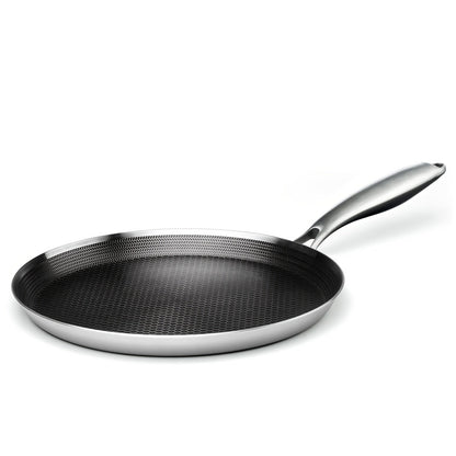 Stainless Steel Crepe Pan 11 Inch with Honeycomb Cooking Surface, Lid and Triple-Layer Base for Pancakes and Tortillas