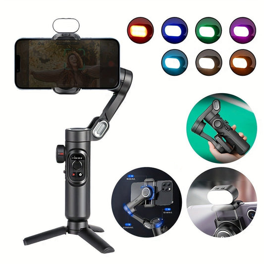 AOCHUAN Smart XE 3-Axis Phone Gimbal Stabilizer with AI Face Tracking & RGB Fill Light, Foldable Handheld Stabilizer