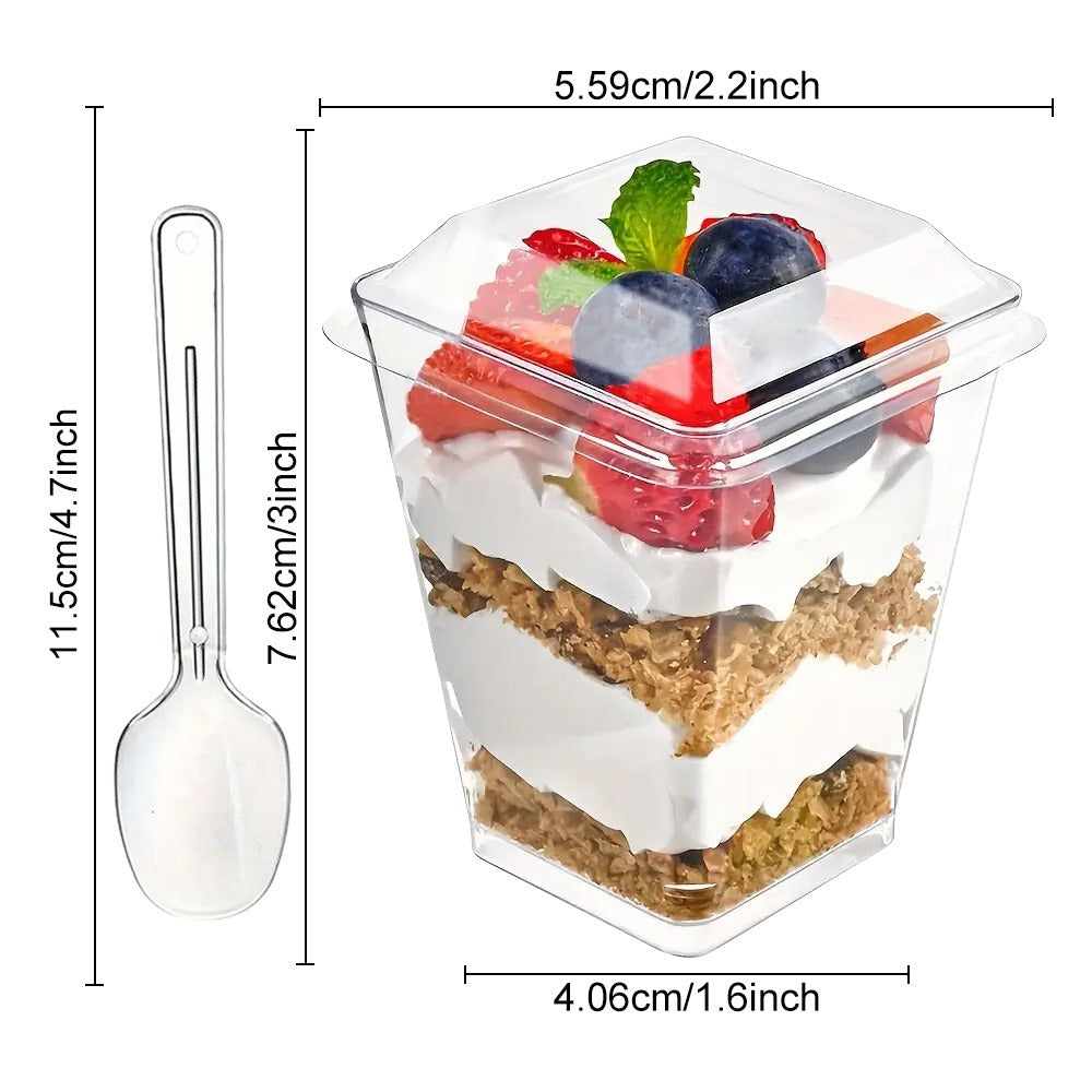 Disposable Dessert Cups with Lids & Spoons, 5oz Plastic Pudding Cups Set, 50/100/150/200 Pack Mini Clear Cups for Parties
