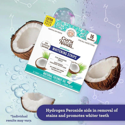 Hydrogen Peroxide Whitening Strips 16 Treatments – Non-Slip Dry Strip Technology, Coconut Extract, 12 Professional + 4 Express Sessions