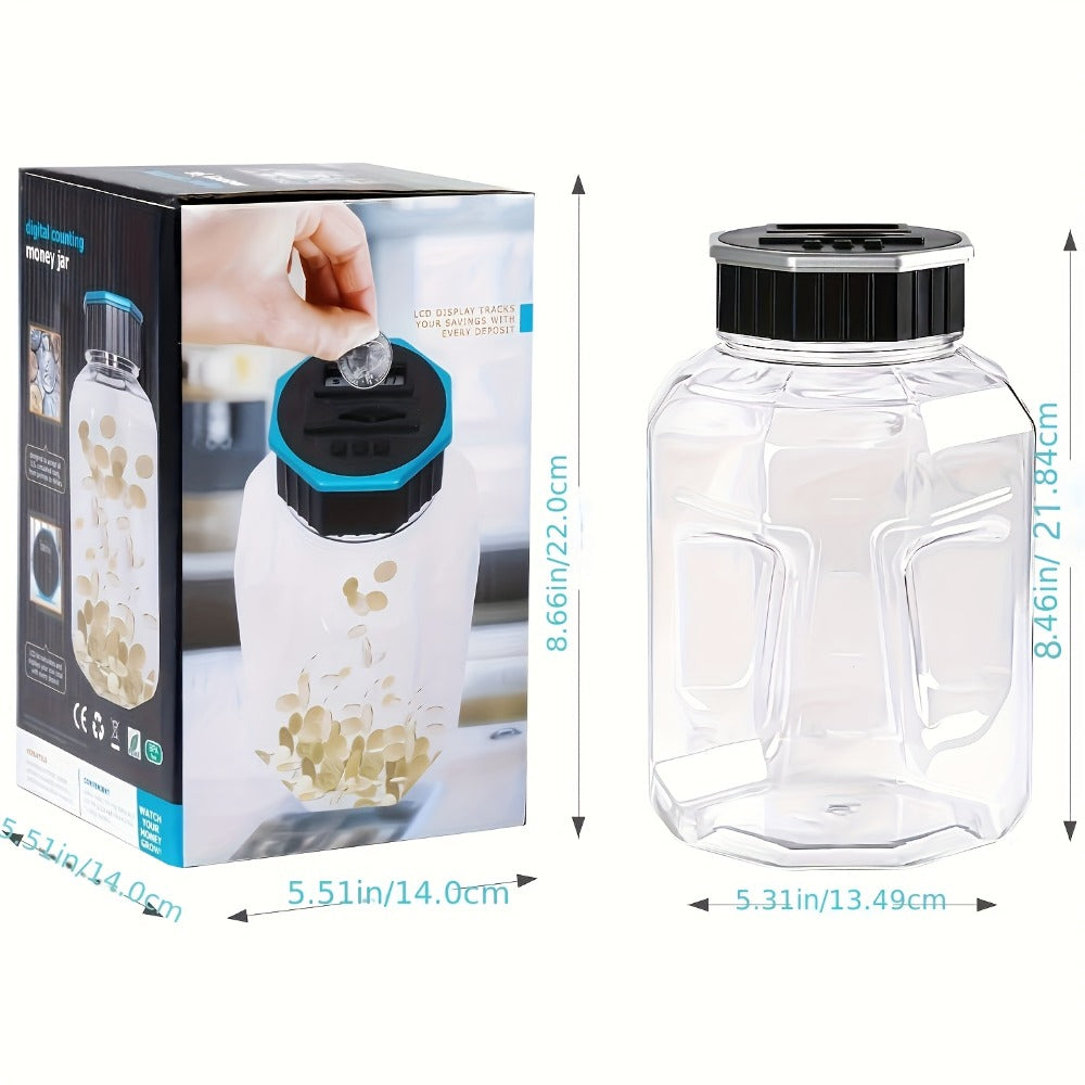 Digital Coin Counting Piggy Bank for Adults, Extra Large 2.4L LCD Counter Jar, Transparent Acrylic Money Saving Bank with Display
