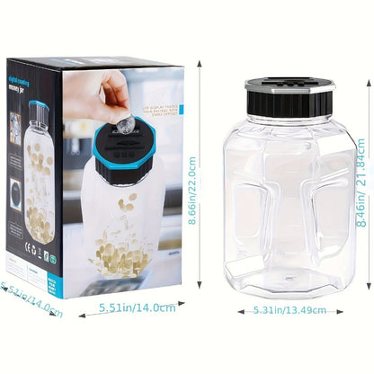 Digital Coin Counting Piggy Bank for Adults, Extra Large 2.4L LCD Counter Jar, Transparent Acrylic Money Saving Bank with Display