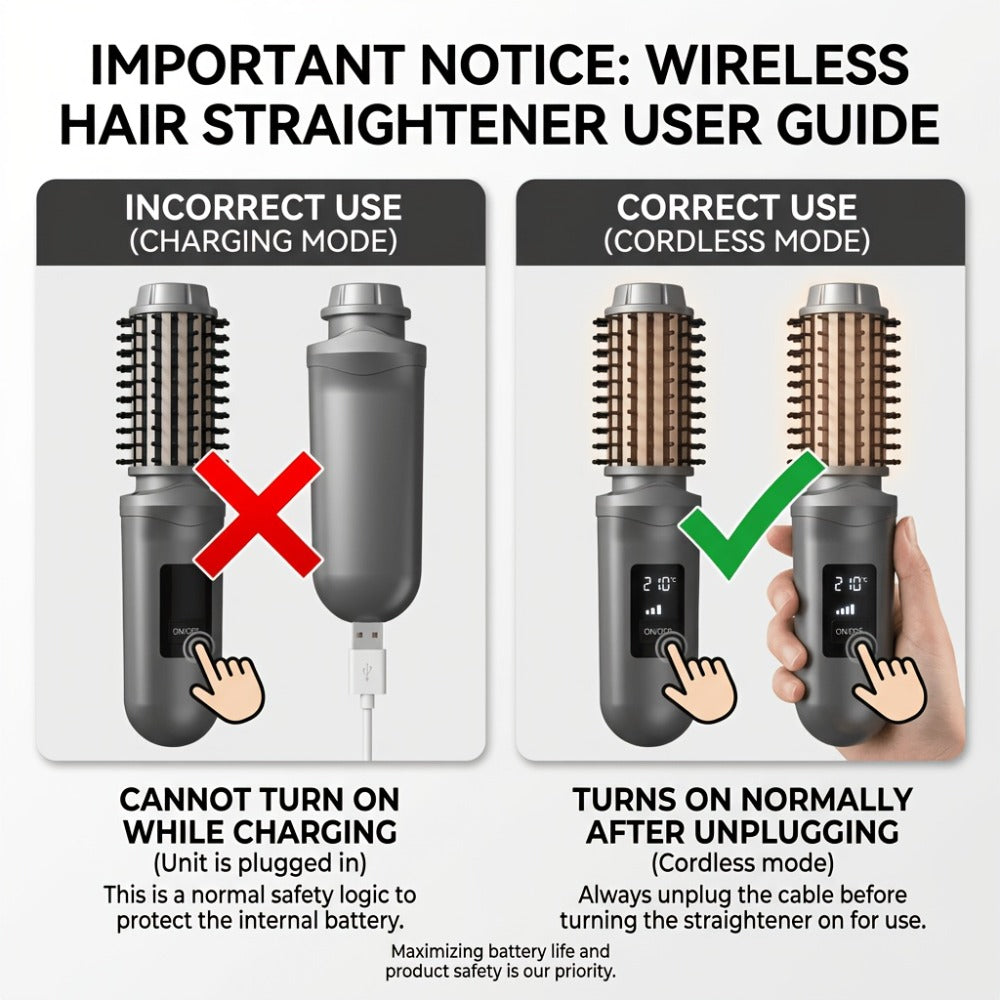 Cordless Hair Curler Brush 2-in-1 Straightener – Rechargeable Wireless Auto Curling Iron, for Home, Travel and Salon Hair Styling