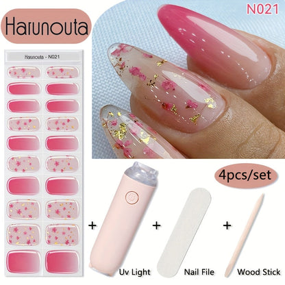 Semi Cured Gel Nail Strips Kit with Handheld LED Nail Lamp, 20 Real Gel Nail Stickers Wraps for DIY Nail Art