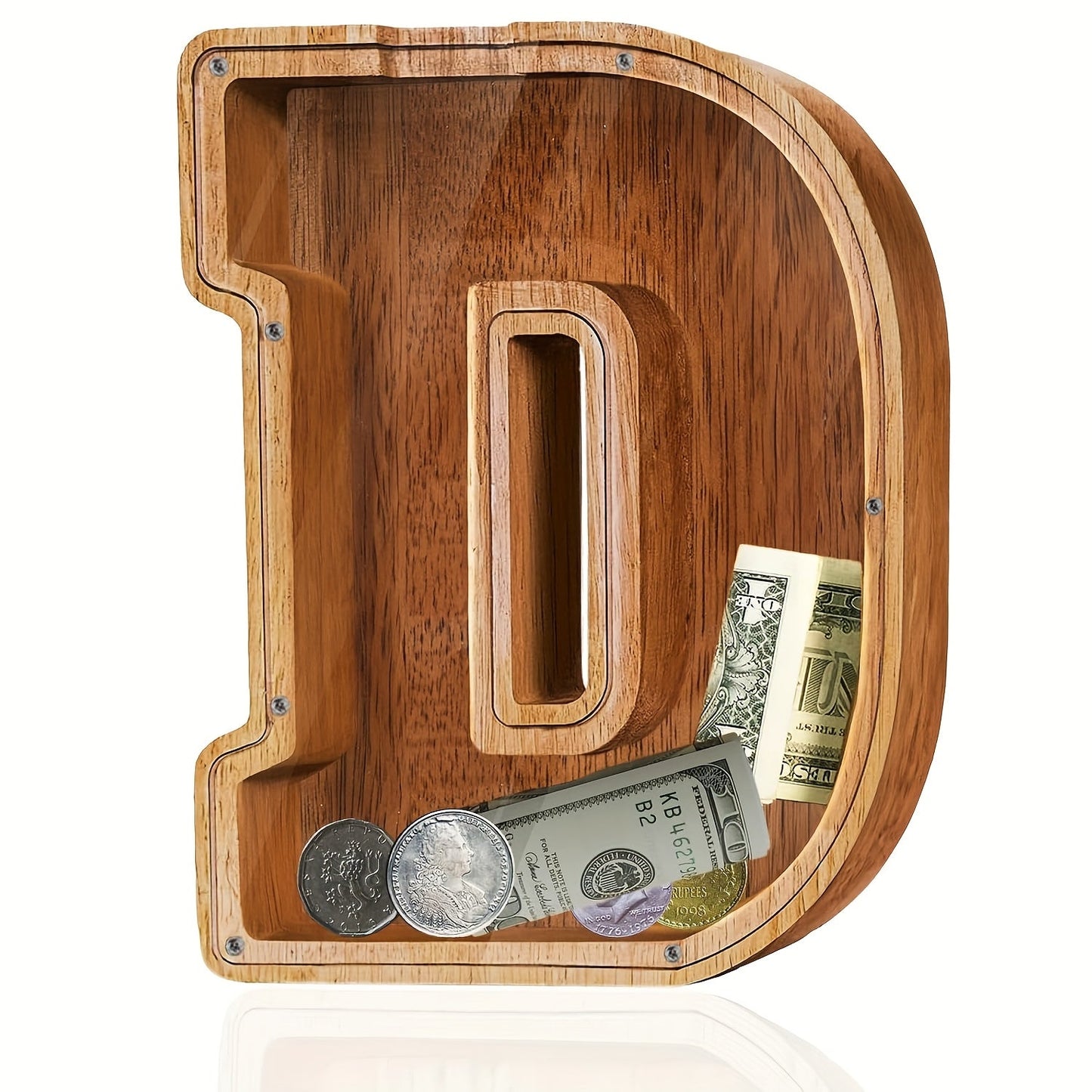 Personalized Wooden Piggy Bank for Kids – A-Z Alphabet Letter Initial Coin & Bill Savings Bank for Boys & Girls