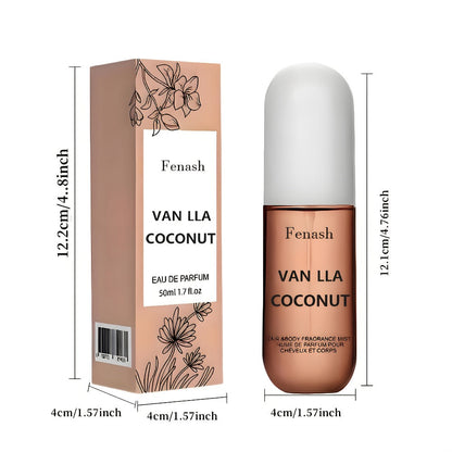 Vanilla Coconut Body Spray & Hair Mist – Long-Lasting Gourmand Floral Fragrance with Vitamin E & Moroccan Argan Oil, Skin-Safe for All Types