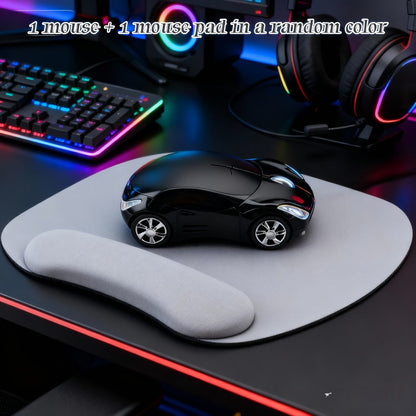 Car Shaped Mouse and Mouse Pad Bundle Set – 2-Piece Creative Novelty Wired USB Optical Mouse + Surprise Color Pad for PC, Laptop