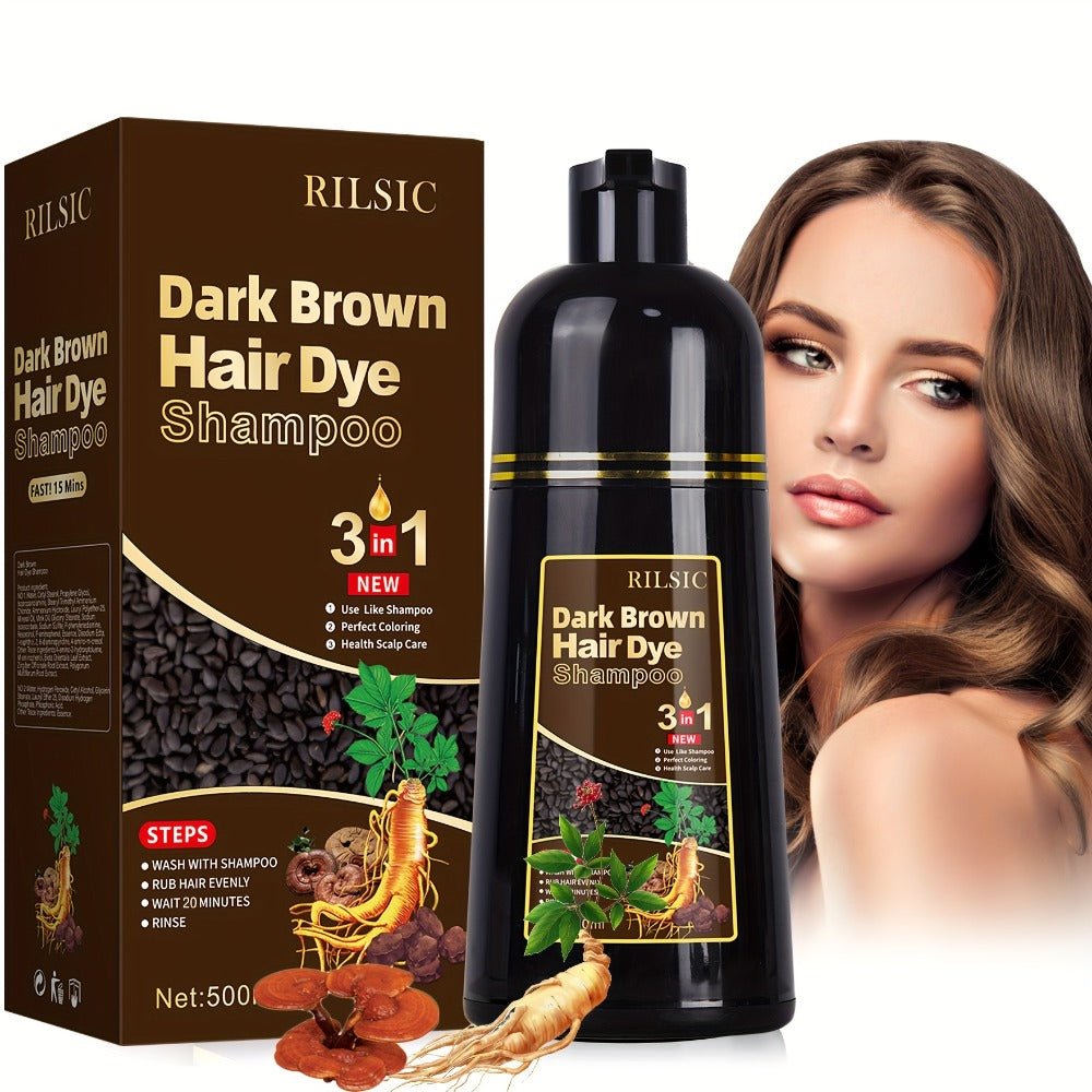 RILSIC 3-in-1 Gray Hair Color Shampoo with Plant Squalene – 100% Gray Coverage Wash & Condition Instant Results, No Mix No Ammonia
