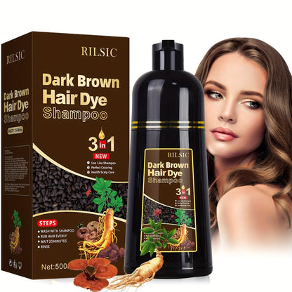 RILSIC 3-in-1 Gray Hair Color Shampoo with Plant Squalene – 100% Gray Coverage Wash & Condition Instant Results, No Mix No Ammonia