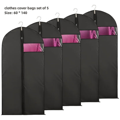 Garment Bags with Zipper Closure & Dust Protection for Suits Dresses Shirts, Set of 5 Reusable Black Cover Bags