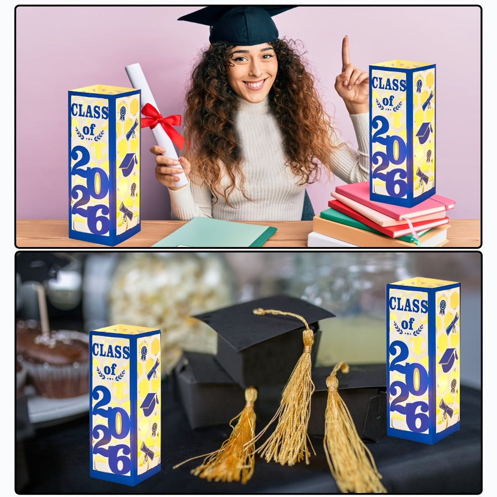 Graduation Centerpiece Set 6pcs Class of 2026 – Decorative Lantern Box Table Decorations for High School & College Graduation Party