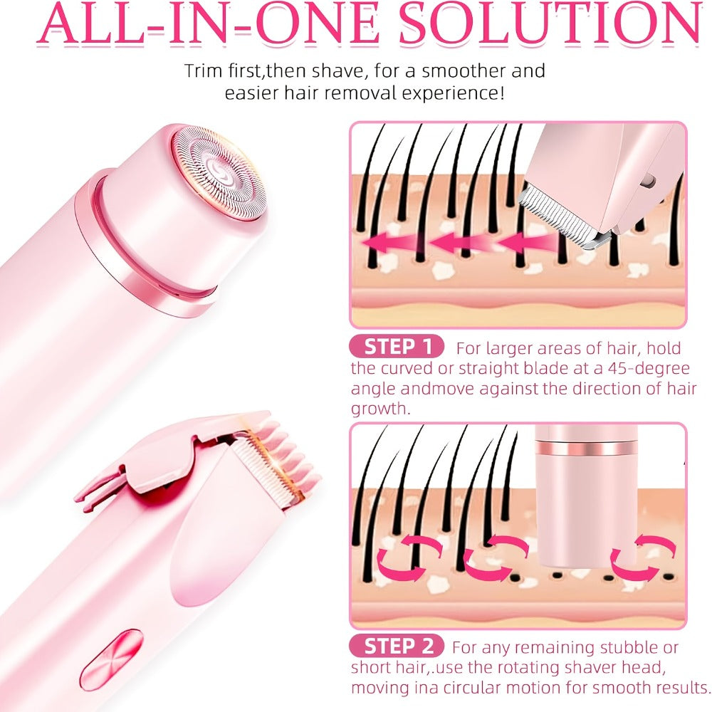 Bikini Trimmer for Women 2-in-1 Dual Head Electric Shaver - Wet Dry Body Hair Remover for Bikini Area Underarms Legs Arms Face