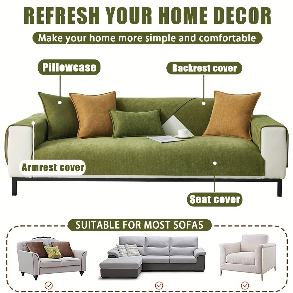 Sofa Cover Ribbed Chenille Stretch Panels for 1 to 4 Seats, Armrests or Cushions with Model-Specific Size and Color Options