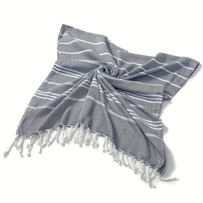 Turkish Striped Beach Towel Oversized 90x180cm 35.5x71in – Quick Dry Lightweight Sand Resistant Shrink Resistant | 10 Colors Blue Grey