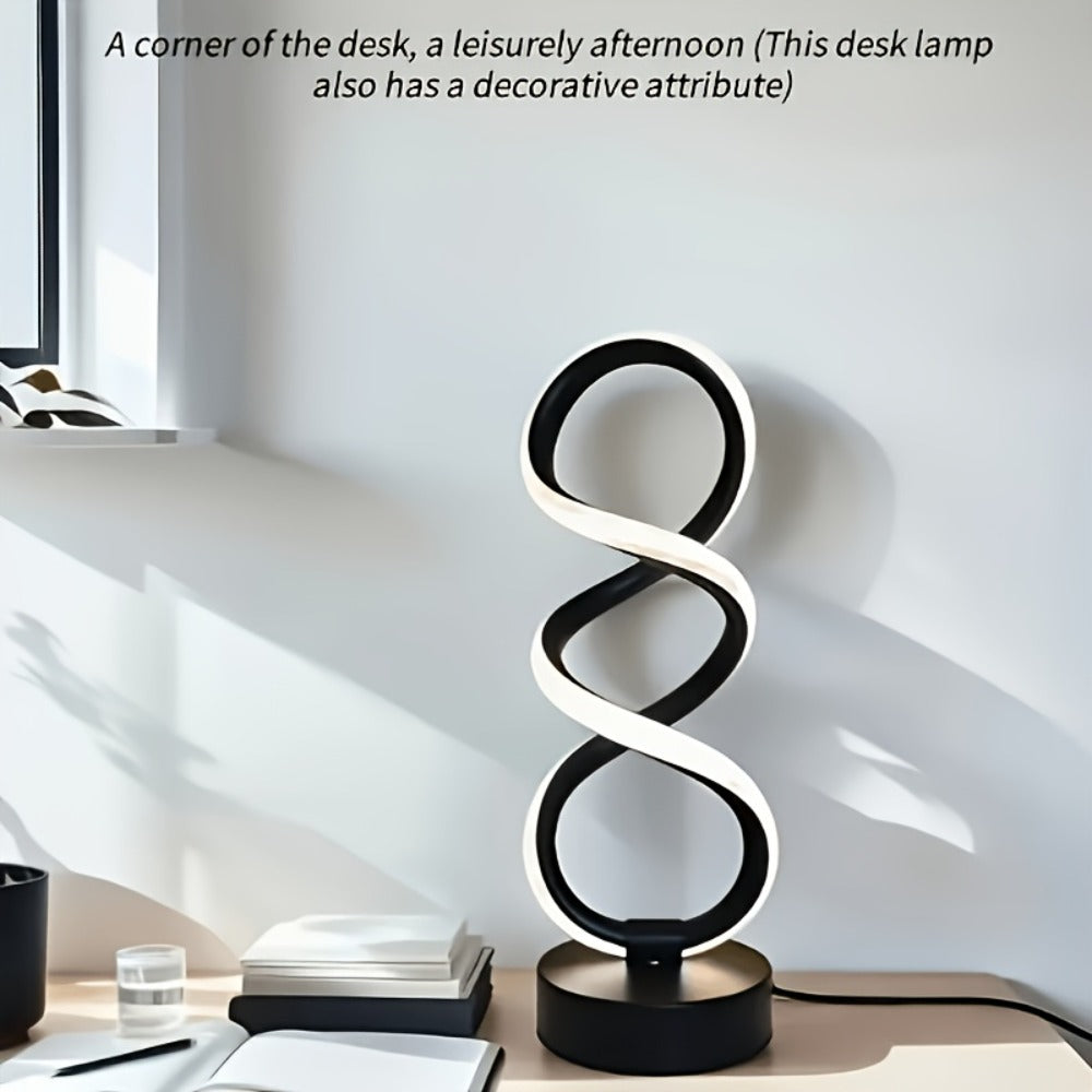 Spiral LED Table Lamp with Dimmable Push-Button Control, Modern Metal Base and Six Black or White Configuration Options