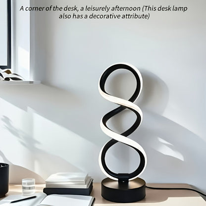 Spiral LED Table Lamp with Dimmable Push-Button Control, Modern Metal Base and Six Black or White Configuration Options