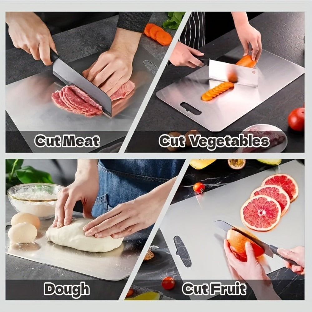 Cutting Board Three-Piece Titanium Set with Large, Medium and Small Handle Boards for Double-Sided Prep