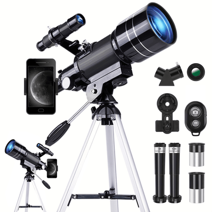70 mm Refractor Telescope Kit with Five Color Labels, Tripod, Phone Holder and Two Eyepieces